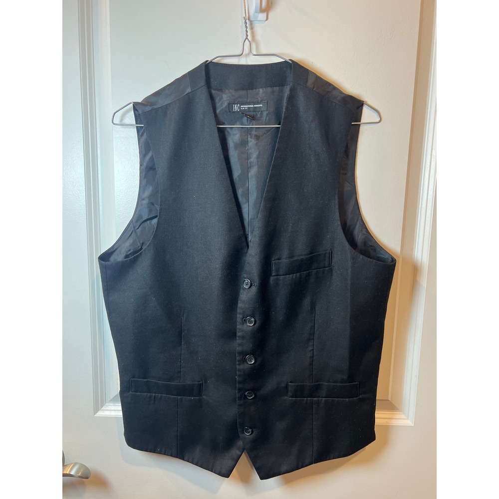 INC Mens Suit Vest Slim Fit Adjustable Cinch Black Size S